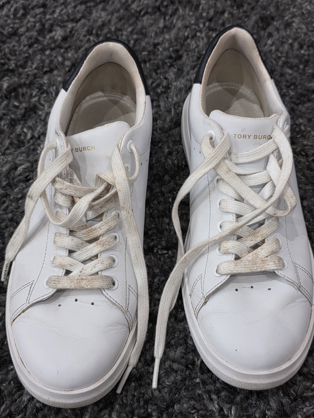Tory Burch White Leather Sneakers with Navy Trim Size 8